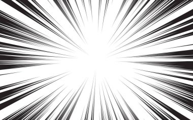 Siyah ve beyaz radyal çizgiler çizgi roman tarzı artalanları. Manga eylem, hız soyut.