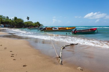 Hazine Sahili, St. Elzabth Mahallesi, Jamaika 'da balıkçı tekneleri.