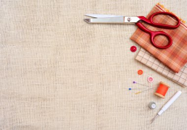 Dikiş araçları ve aksesuarları ile kopyalama alanı çerçevesi