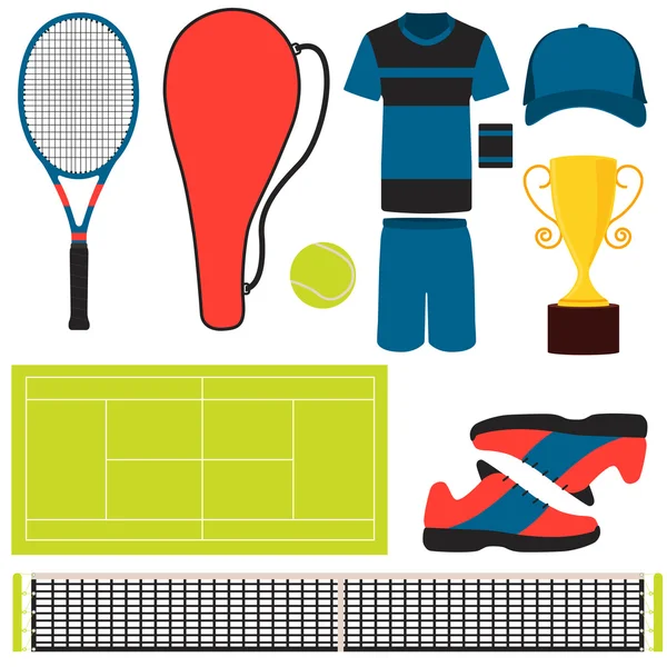 Сет теннис. Одежда и оборудование. Векторная иллюстрация — стоковый вектор