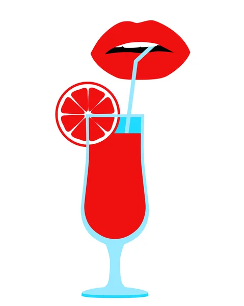 Poster Cocktail Party. Lips and cocktail on a white background. Vector illustration — Stock Vector