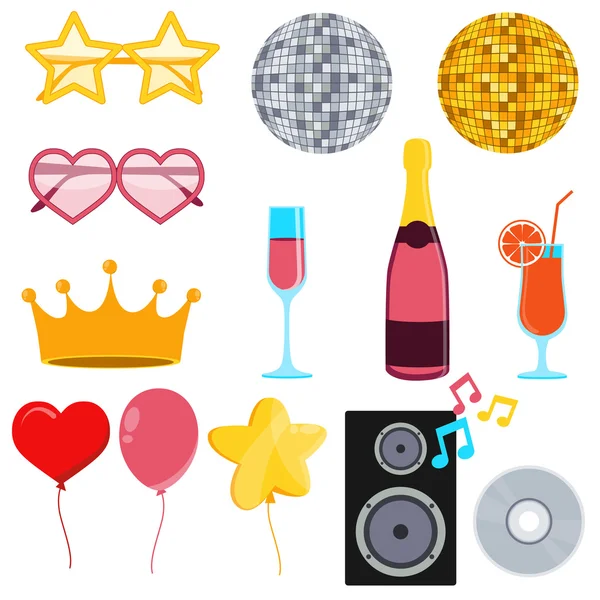 Icon Set Party. Bola de disco e cocktails. Ilustração vetorial — Vetor de Stock
