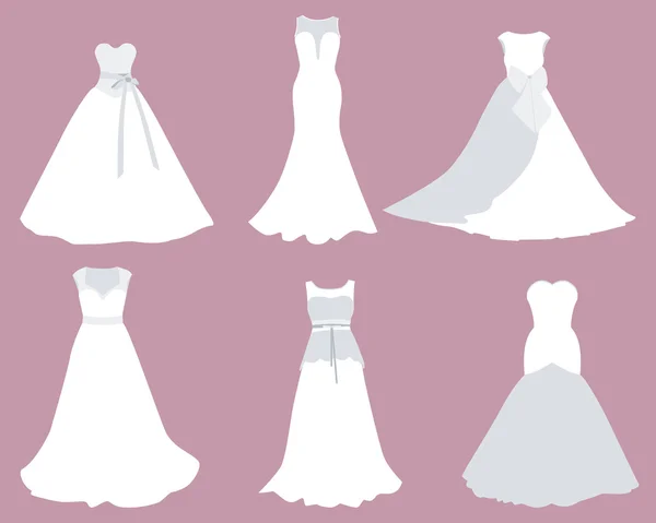 Set Hochzeitskleider in verschiedenen Stilen. Vektorillustration — Stockvektor