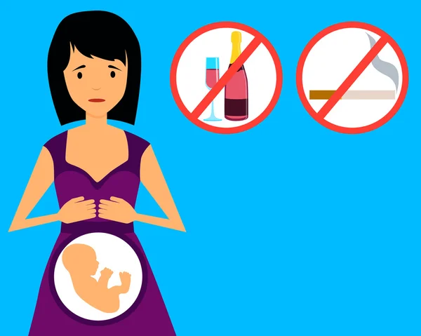 Proibições para mulheres grávidas. Não pode beber álcool e fumar. Ilustração vetorial — Vetor de Stock