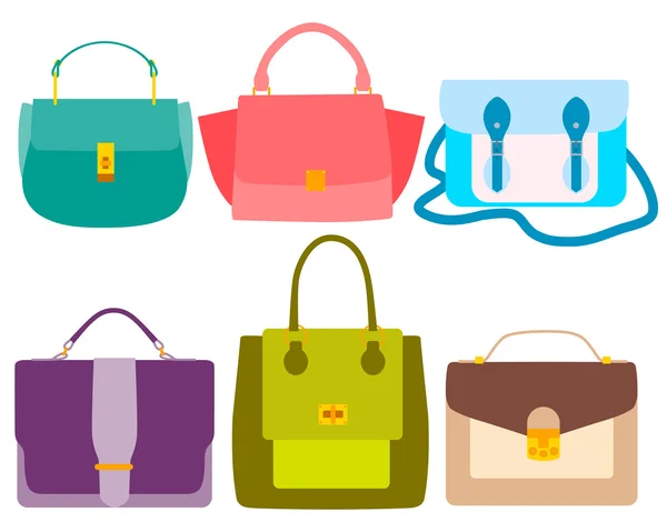 Ställ in handväska. Färgglada väskor för kvinnor. Vektor illustration — Stock vektor