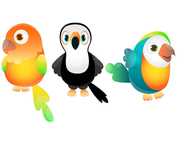 Conjunto de aves exóticas. Diseño del juego. Ilustración vectorial — Vector de stock