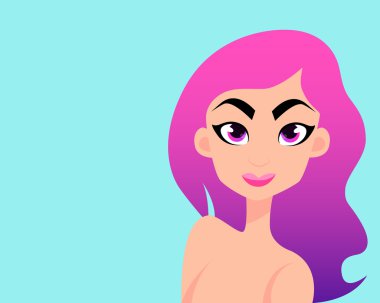 Renkli saç. Pembe saçlı genç kadın. Vektör çizim