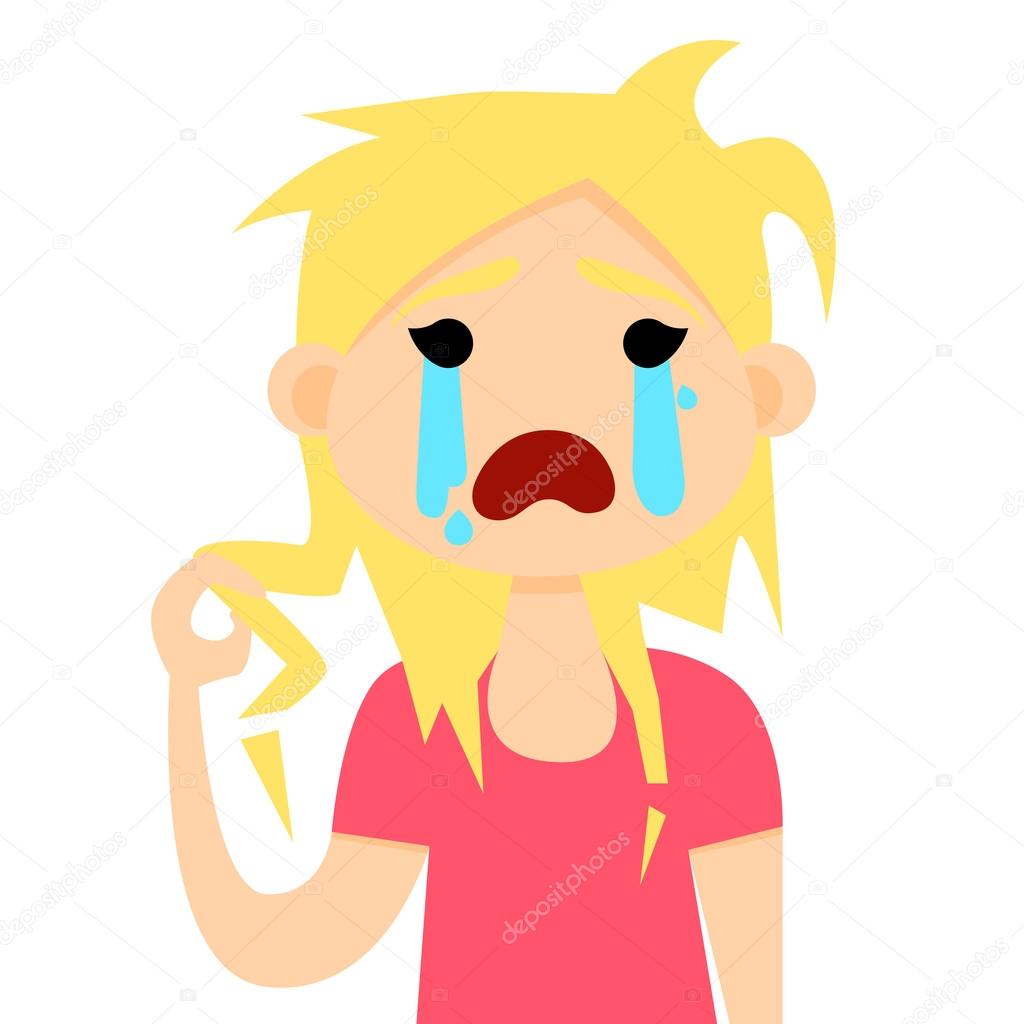 Download Girl holding her damaged hair and crying. Vector illustration — Stock Vector © Margorita #115084412