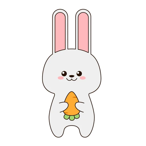 Cute little bunny hugs a carrot. Flat design for poster or t-shirt. Vector illustration — Stock Vector