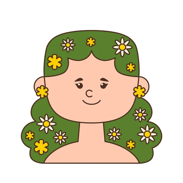 Gadis musim panas yang lucu dengan rambut hijau. Desain datar untuk poster atau t-shirt. Ilustrasi vektor - Stok Vektor