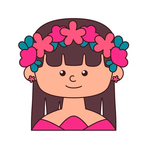 Menina bonito primavera com flores. Design plano para cartaz ou camiseta. Ilustração vetorial —  Vetores de Stock