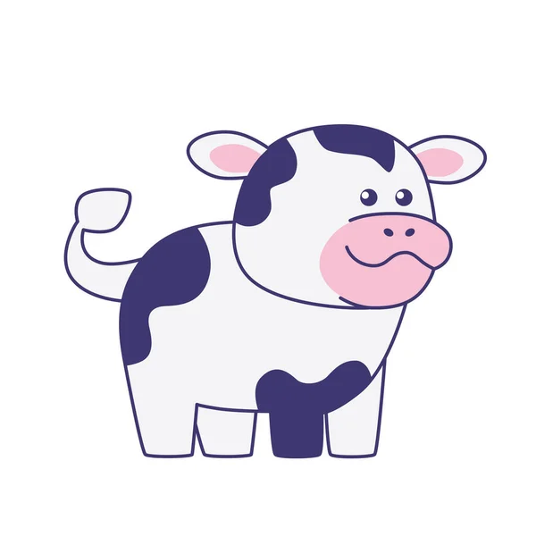 Kawaii Little Cow Isolated White Background Flat Design Poster Shirt — Stock Vector
