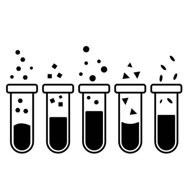 Beyaz arka planda siyah siluet kimyasal şişeler. Kart ya da tişört için düz tasarım. Vektör illüstrasyonu