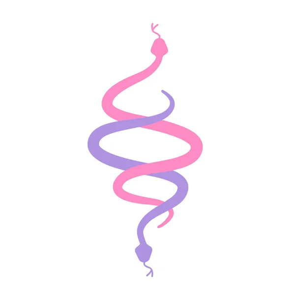 Δύο φίδια ροζ και λιλά. Επίπεδη σχεδίαση για αφίσα ή t-shirt. Εικονογράφηση διανύσματος — Διανυσματικό Αρχείο