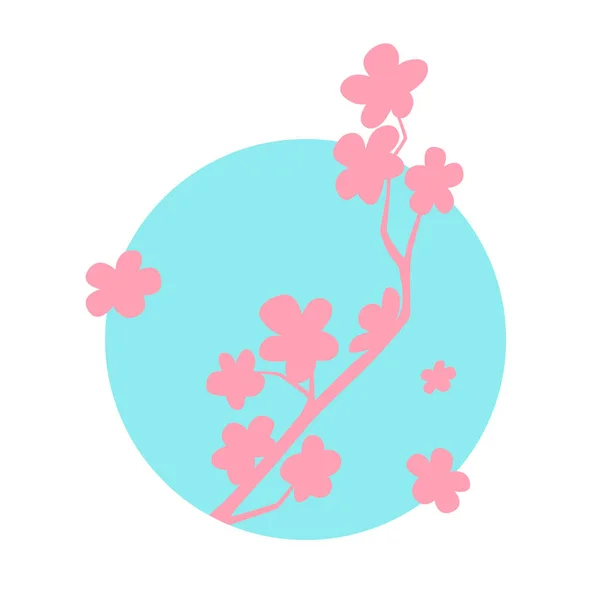 Sakura flowers and circle. Flat design for poster or t-shirt. Vector illustration — Stock Vector