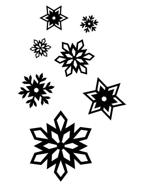Чорний силует літає сніжинки. Плоский дизайн для плакату або футболки. Векторні ілюстрації — стоковий вектор