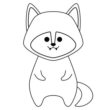 Çizgi sanatı şirin kurt beyaz arka planda izole edilmiş. Poster ya da tişört için düz tasarım. Vektör illüstrasyonu