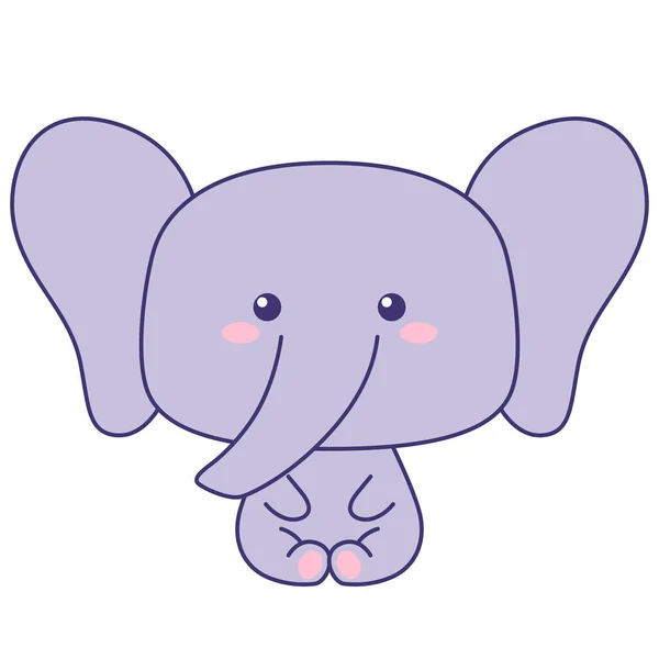 Cute Little Elephant Sitting Isolated White Background Flat Design Poster — Stock Vector