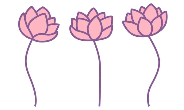 Set Pink Lotus Flowers Isolated White Background Flat Design Poster — Stock Vector