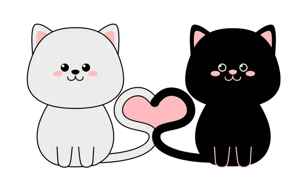 귀여운 고양이와 사랑. 포스터나 티셔츠를 위한 플랫 디자인. 벡터 일러스트 — 스톡 벡터
