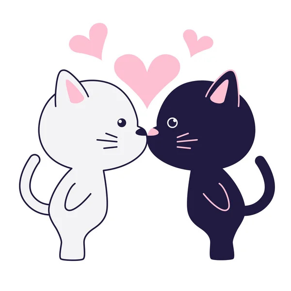 귀여운 고양이 둘 이 키스하고 있어. 포스터나 티셔츠를 위한 플랫 디자인. 벡터 일러스트 — 스톡 벡터