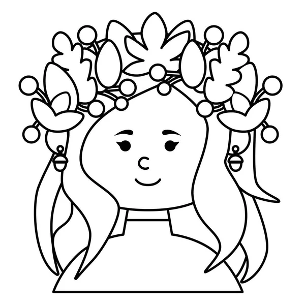 Negro línea de arte chica otoño. Diseño plano para póster o camiseta. Ilustración vectorial — Vector de stock