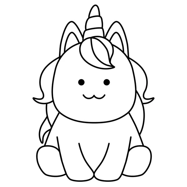 Black line art unicorn sitting. Flat design for poster or t-shirt. Vector illustration — Stock Vector