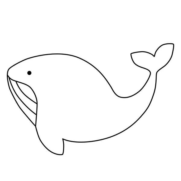 Zwarte lijn kunst walvis. Platte vormgeving voor poster of t-shirt. Vectorillustratie — Stockvector