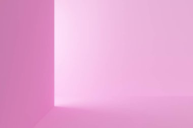 Girişinde ışık olan pembe bir oda. 3d oluşturma