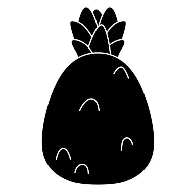 Siyah siluet ananas beyaz arka planda izole edilmiş. Poster ya da tişört için düz tasarım. Vektör illüstrasyonu