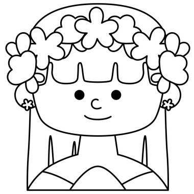 Beyaz arka planda izole edilmiş çiçeklerle siyah çizgili sanat kızı baharı. Poster ya da tişört için düz tasarım. Vektör illüstrasyonu