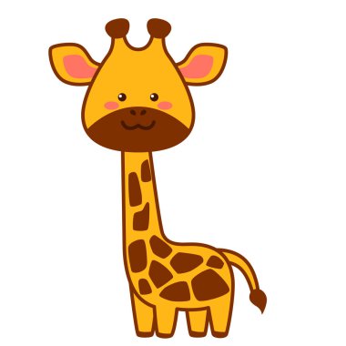 Beyaz arka planda izole edilmiş şirin bir zürafa. Poster ya da tişört için düz tasarım. Vektör illüstrasyonu