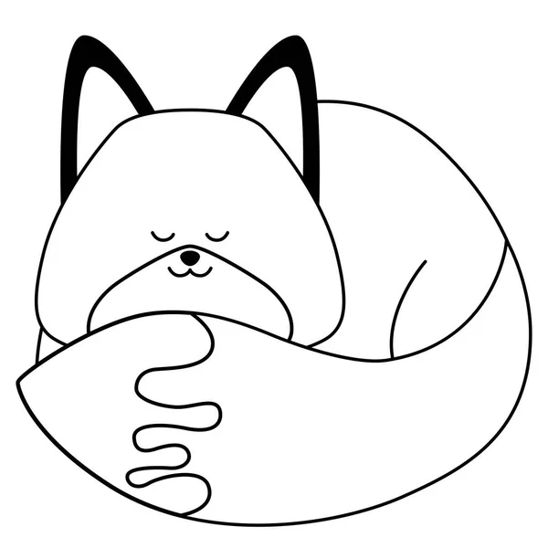 Liška černá spí. Plochý design plakátu nebo trička. Vektorová ilustrace — Stockový vektor