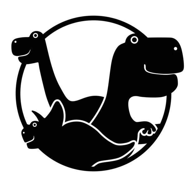 Silhouetten van zwarte dinosaurussen in een cirkel. Platte vormgeving voor poster of t-shirt. Vectorillustratie — Stockvector