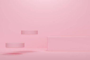 Pembe soyut arka plan ve uçan podyum. Ürün tanıtımı için fon tasarımı. 3d oluşturma