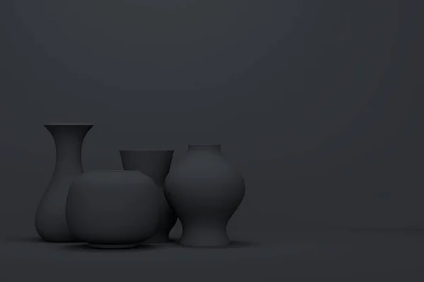 带有花瓶的黑色抽象背景 产品促销的最小背景设计 3D渲染 — 图库照片