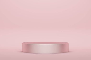 Pembe arka planda metal podyum. 3d oluşturma