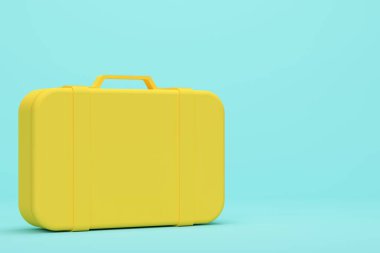 Sarı bavullu mavi stüdyo. 3d oluşturma