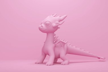 Fantasy animal dragon on pink background with overhead lighting. 3d rendering