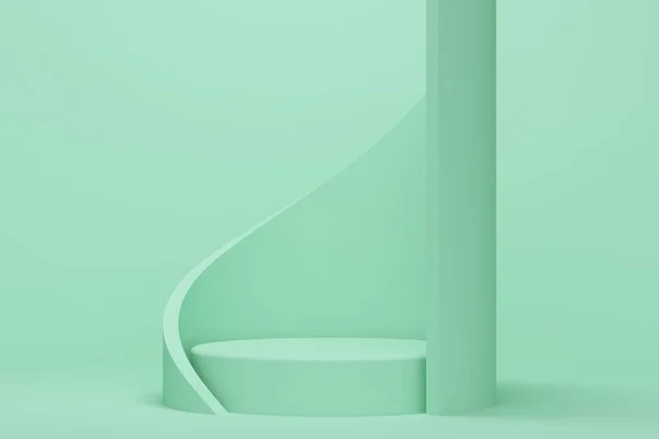 Quarto colorido de hortelã com pódio e figura abstrata. Renderização 3d — Fotografia de Stock