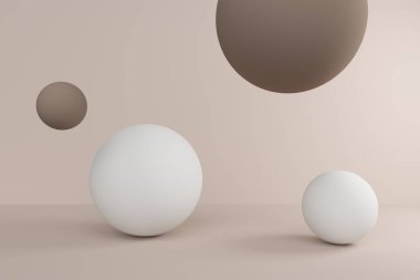 Kahverengi balonlu bej soyut arka plan. 3d oluşturma