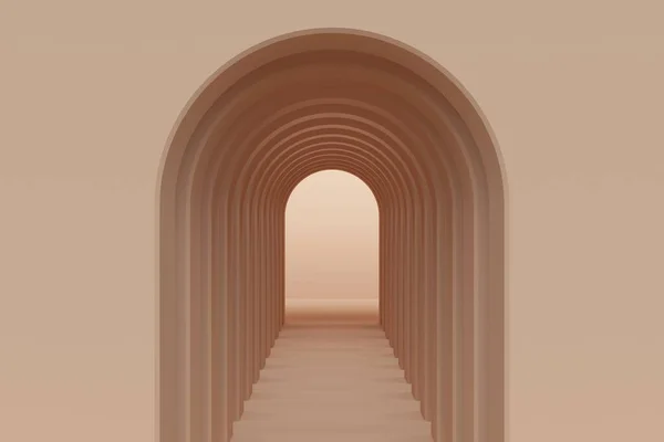 带有拱门走廊的棕色抽象背景。3d渲染 — 图库照片