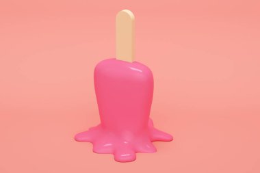 Pembe arka planda eritilmiş çubuklu, nefis dondurma. 3d oluşturma