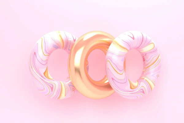 Fondo rosa abstracto con anillos de mármol y oro. renderizado 3d —  Fotos de Stock