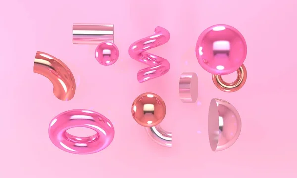 带光泽金属几何形状的粉红背景 产品促销的备份设计 3D渲染 — 图库照片