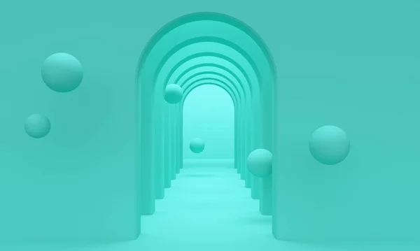 Boltívek Gömbök Kék Folyosója Backdrop Design Termék Promóció Renderelés — Stock Fotó