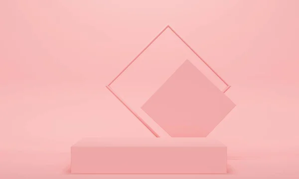 Καλλυντικά Βάθρο Και Τετράγωνο Πλαίσιο Ροζ Φόντο Minimalist Σχεδιασμός Φόντου — Φωτογραφία Αρχείου