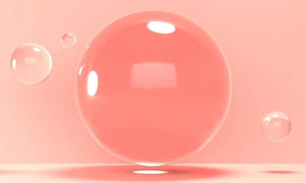 Абстрактно Розовый Фон Летящим Большим Прозрачным Пузырем Геометрическая Сцена Презентации — стоковое фото