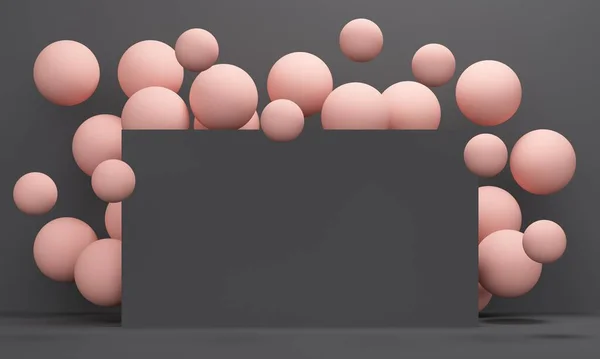 Чорний Плакат Рожевими Кульками Дизайн Тла Просування Продуктів Візуалізація — стокове фото