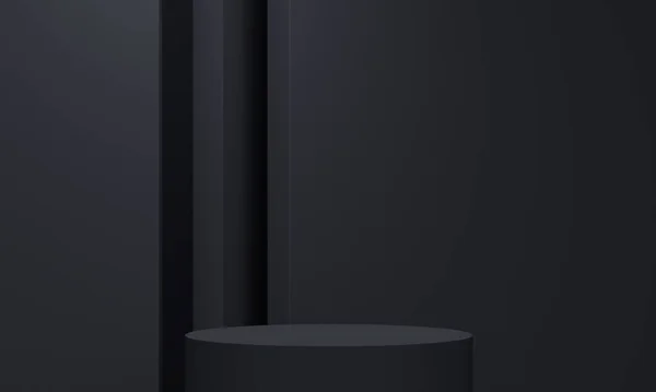 圆柱形讲台上的黑色背墙救济 产品促销的最小背景设计 3D渲染 — 图库照片